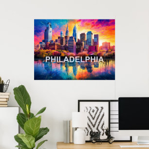 Philadelphia Skyline Colourful Urban Art Poster