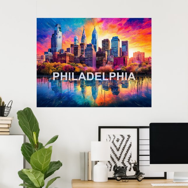 Philadelphia Skyline Colourful Urban Art Poster (Home Office)