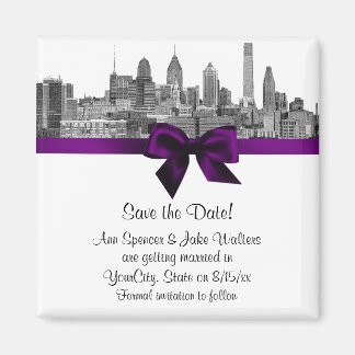 Philadelphia Skyline Etch BW Purple Save the Date Magnet