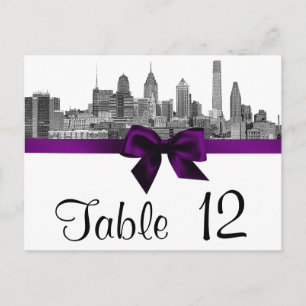 Philadelphia Skyline Etch BW Purple Table Number Postcard