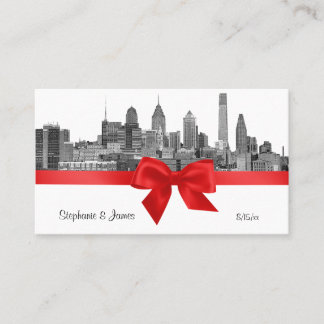 Philadelphia Skyline Etch BW Red Escort Cards