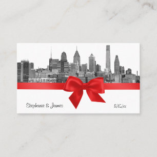 Philadelphia Skyline Etch BW Red Place Cards #2