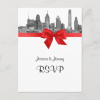 Philadelphia Skyline Etch BW Red RSVP 1