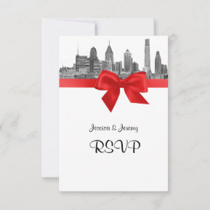 Philadelphia Skyline Etch BW Red RSVP Menu
