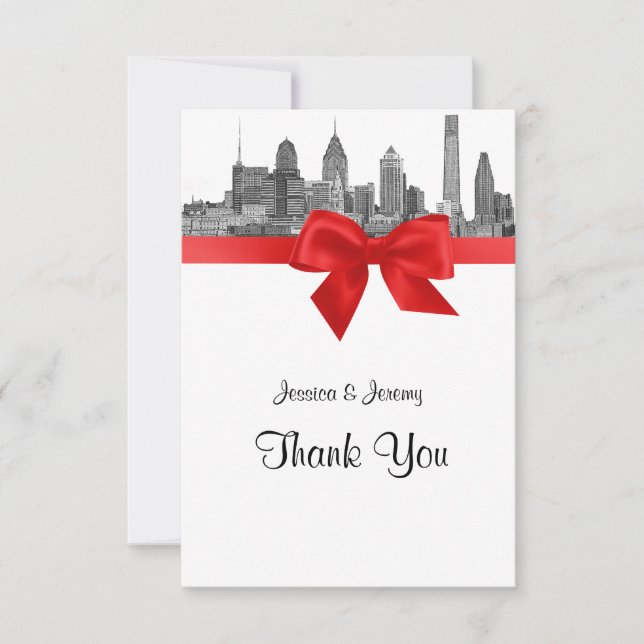 Philadelphia Skyline Etch BW Red Thank You (Front)
