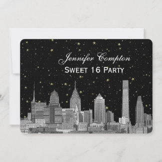 Philadelphia Skyline Etch Starry DIY BG Sweet 16 H Invitation