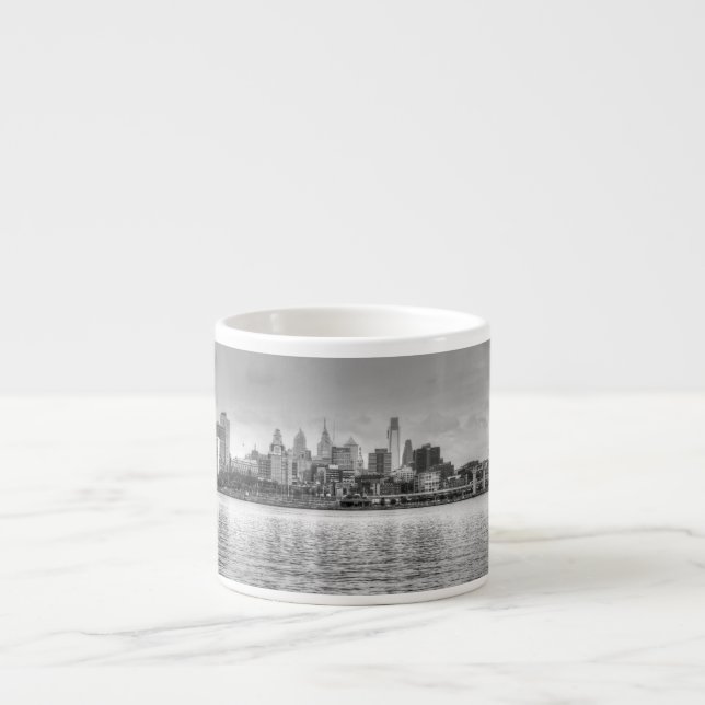 Philadelphia skyline in black and white espresso cup (Front)