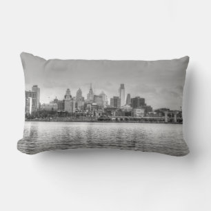Philadelphia skyline in black and white lumbar cushion