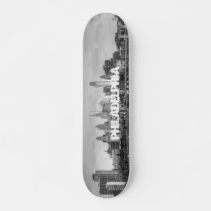 Philadelphia skyline in black and white skateboard