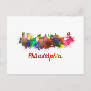 Philadelphia skyline in watercolor postcard