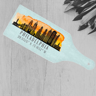 Philadelphia Skyline Map Coordinates Cutting Board