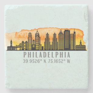 Philadelphia Skyline Map Coordinates Stone Coaster