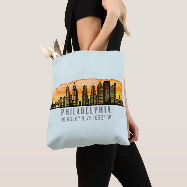 Philadelphia Skyline Map Coordinates  Tote Bag (Close Up)