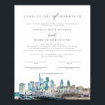 PHILADELPHIA Skyline Marriage Certificate Keepsake Poster<br><div class="desc">This marriage certificate features a watercolor painting of the Philadelphia skyline. Easily edit *most* wording and change fonts to match your ceremony and the couple's style. For the best quality, be sure to use matte paper so signatures don't smudge. This wedding certificate is the perfect addition to your travel, destination,...</div>