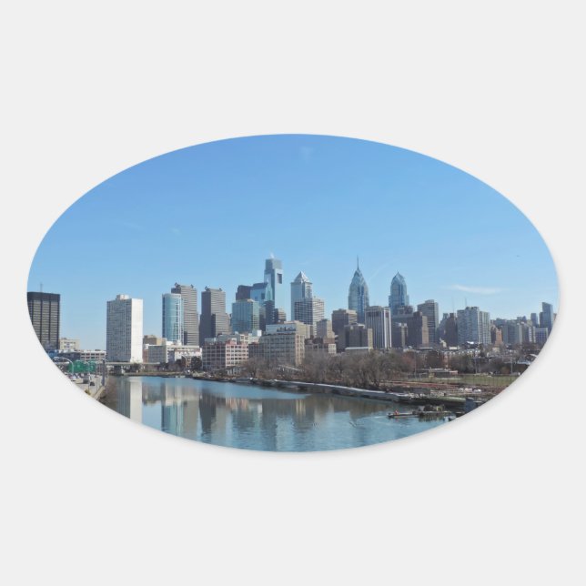 Philadelphia Skyline Oval Sticker (Front)