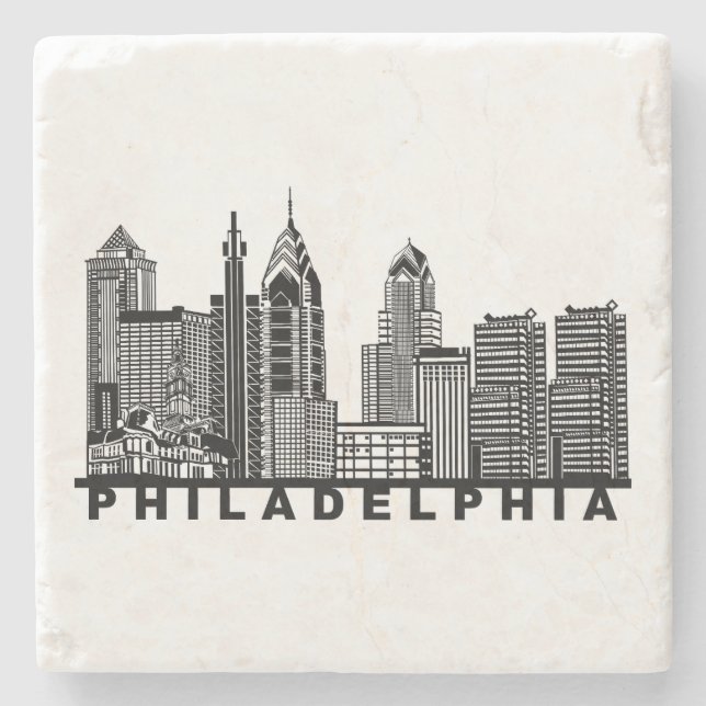 Philadelphia Skyline Silhouette  Stone Coaster (Front)