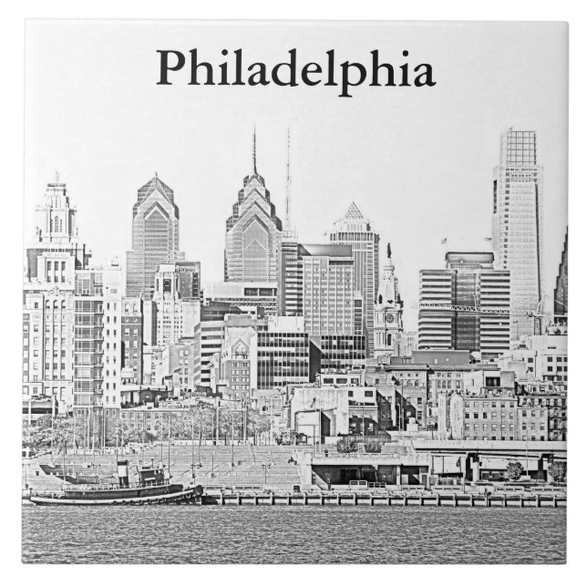 Philadelphia Skyline Sketch Tile (Front)