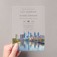Philadelphia Skyline Watercolor Elegant Wedding