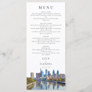 Philadelphia Skyline Watercolor Elegant Wedding Menu