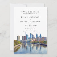 Philadelphia Skyline Watercolor Elegant Wedding