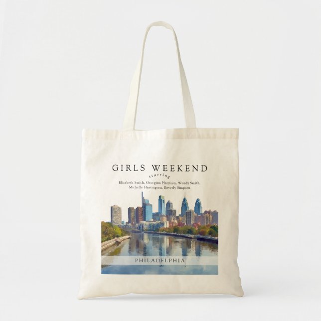 Philadelphia Skyline Watercolor Girls Weekend Tote Bag (Front)