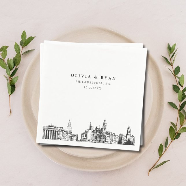 Philadelphia Skyline Wedding Paper Cocktail Napkin (Philadelphia Wedding Napkins)