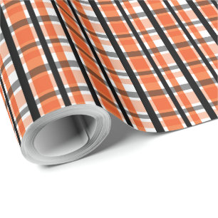 Philadelphia Sports Fan Orange Black White Plaid Wrapping Paper