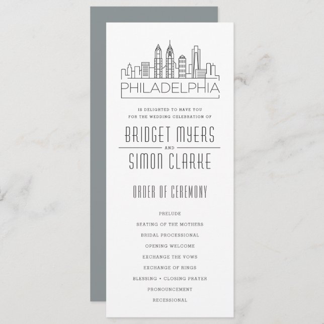 Philadelphia Stylised Skyline | Wedding Program Invitation (Front/Back)