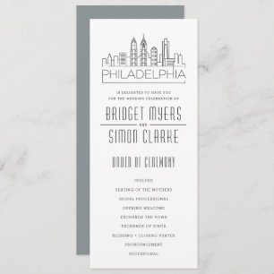 Philadelphia Stylised Skyline Wedding Program Invitation