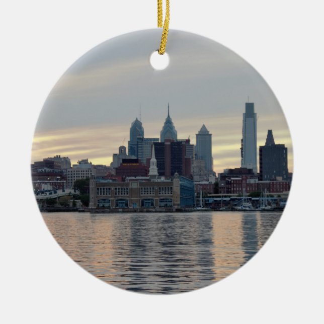 Philadelphia Sunset Skyline Photo Ceramic Tree Decoration (Front)