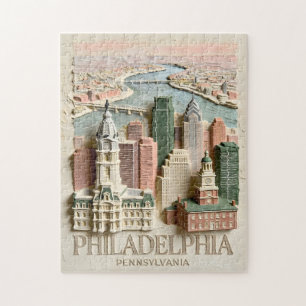 Philadelphia Textured Earth Tone Abstract Skyline Jigsaw Puzzle