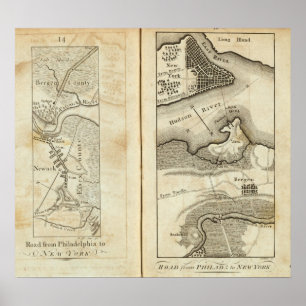 Philadelphia to New York Road Map Poster