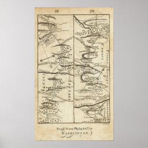 Philadelphia to Washington Road Map Poster