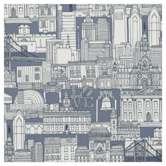 Philadelphia toile blue indigo fabric (Swatch)