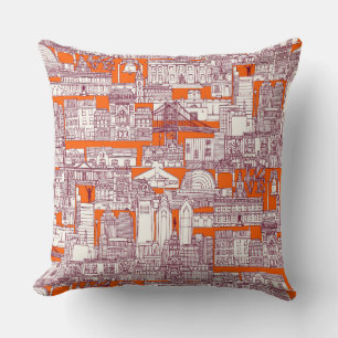Philadelphia toile hot orange claret cushion