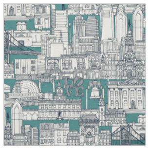 Philadelphia toile teal indigo fabric