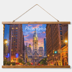Philadelphia, USA - City Hall Twilight Skyline Hanging Tapestry