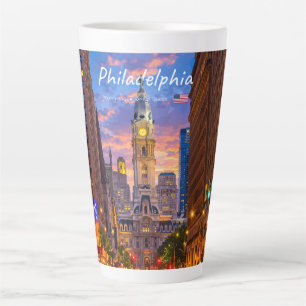 Philadelphia, USA - City Hall Twilight Skyline L Latte Mug