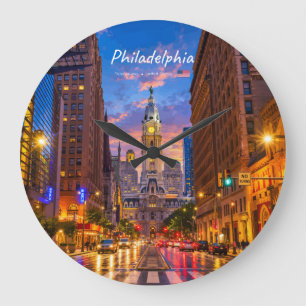 Philadelphia, USA - City Hall Twilight Skyline Large Clock
