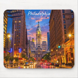 Philadelphia, USA - City Hall Twilight Skyline Mouse Pad