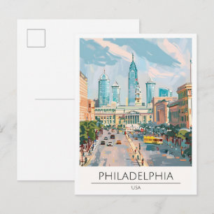 Philadelphia USA Vintage Art Illustration Travel Postcard