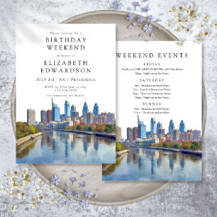 Philadelphia Watercolor Birthday Weekend Invitation