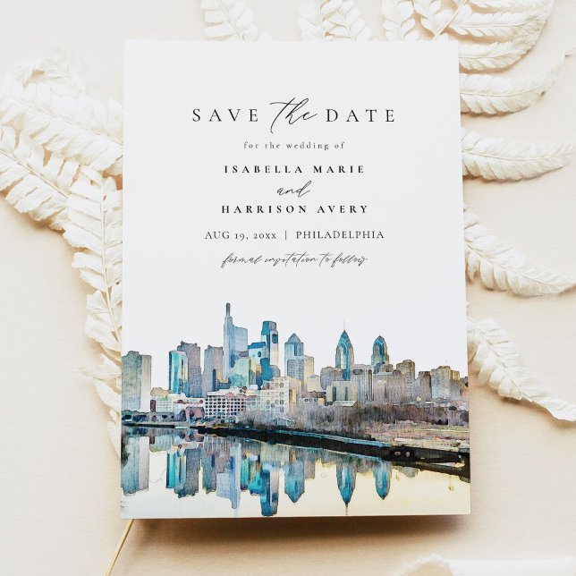 PHILADELPHIA Watercolor City Skyline Save the Date Invitation (Creator Uploaded)