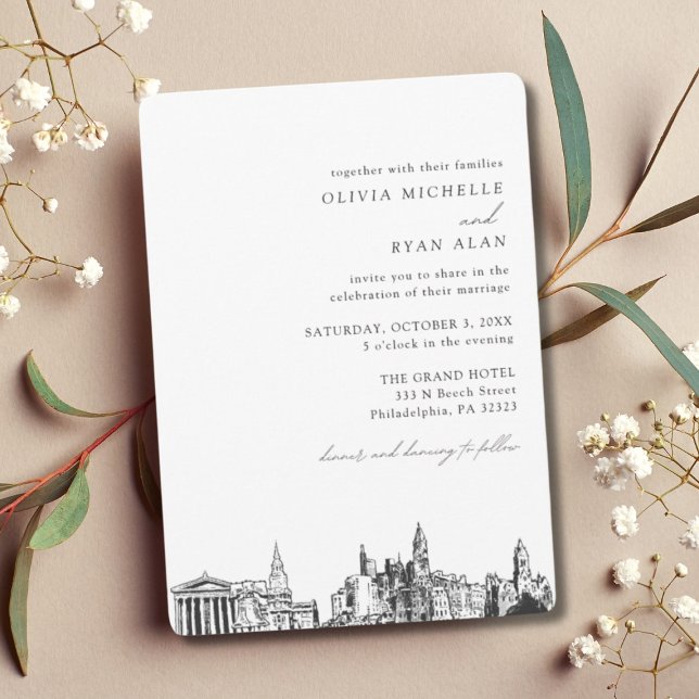 Philadelphia Wedding Elegant Skyline Invitation (Modern Philadelphia Minimalist Wedding)