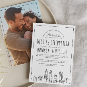 Philadelphia Wedding   Modern Deco City Skyline  Invitation