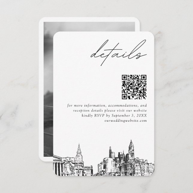 Philadelphia Wedding Modern Details QR Code Enclosure Card (Front/Back)