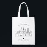 Philadelphia Wedding | Stylised Skyline Reusable Grocery Bag<br><div class="desc">A unique wedding bag for a wedding taking place in the beautiful city of Philadelphia.  This bag features a stylised illustration of the city's unique skyline with its name underneath.  This is followed by your wedding day information in a matching open lined style.</div>