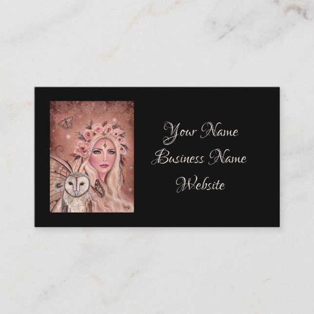 Philantha fairy with owl by Renee Lavoie Business Card (Front)