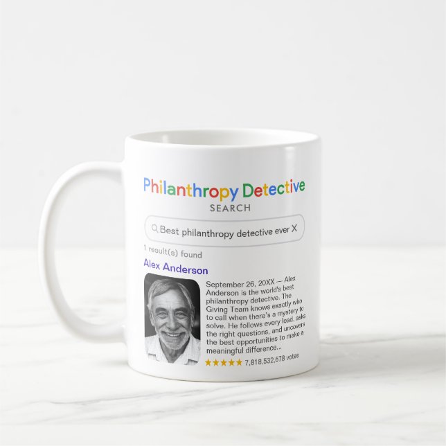 Philanthropy Detective Search Results Message Gift Coffee Mug (Left)