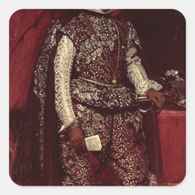 Philip IV  of Spain in Brown and Silver Square Sticker (Front)